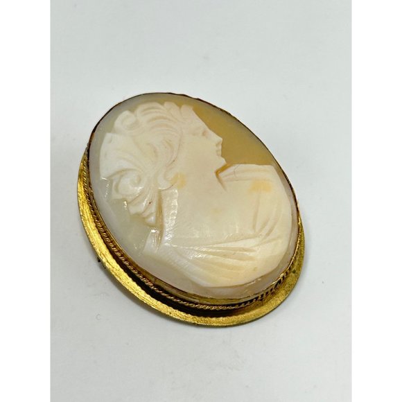 Vintage Genuine Carved Shell Cameo Pin Brooch Pendant Right Facing Lady Profile - Picture 3 of 6